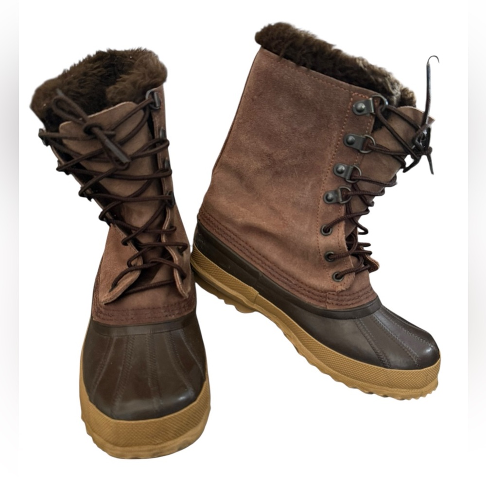 Eddie Bauer X Sorel Brown and Tan Winter snow duck Boots water repellent wool 6